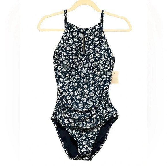 Navy Blue ROSEZUZU Floral One Piece Swimsuit Size Medium - Picture 3 of 8